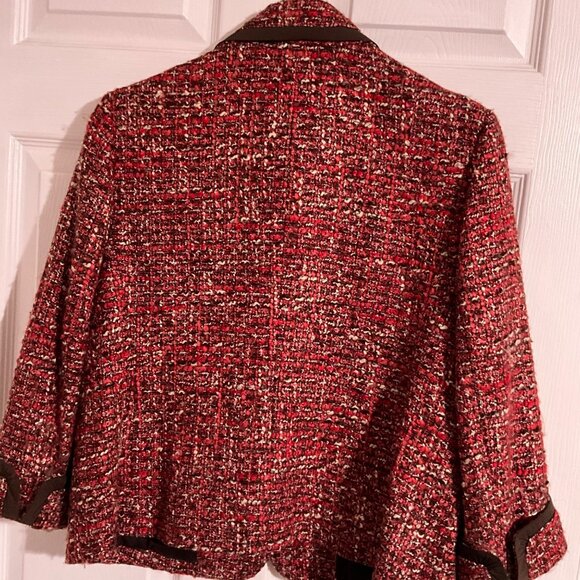 Talbots 10P Red/Rust/Brown Tweed Button-Front Jacket Brown Trim‎ - Picture 3 of 3